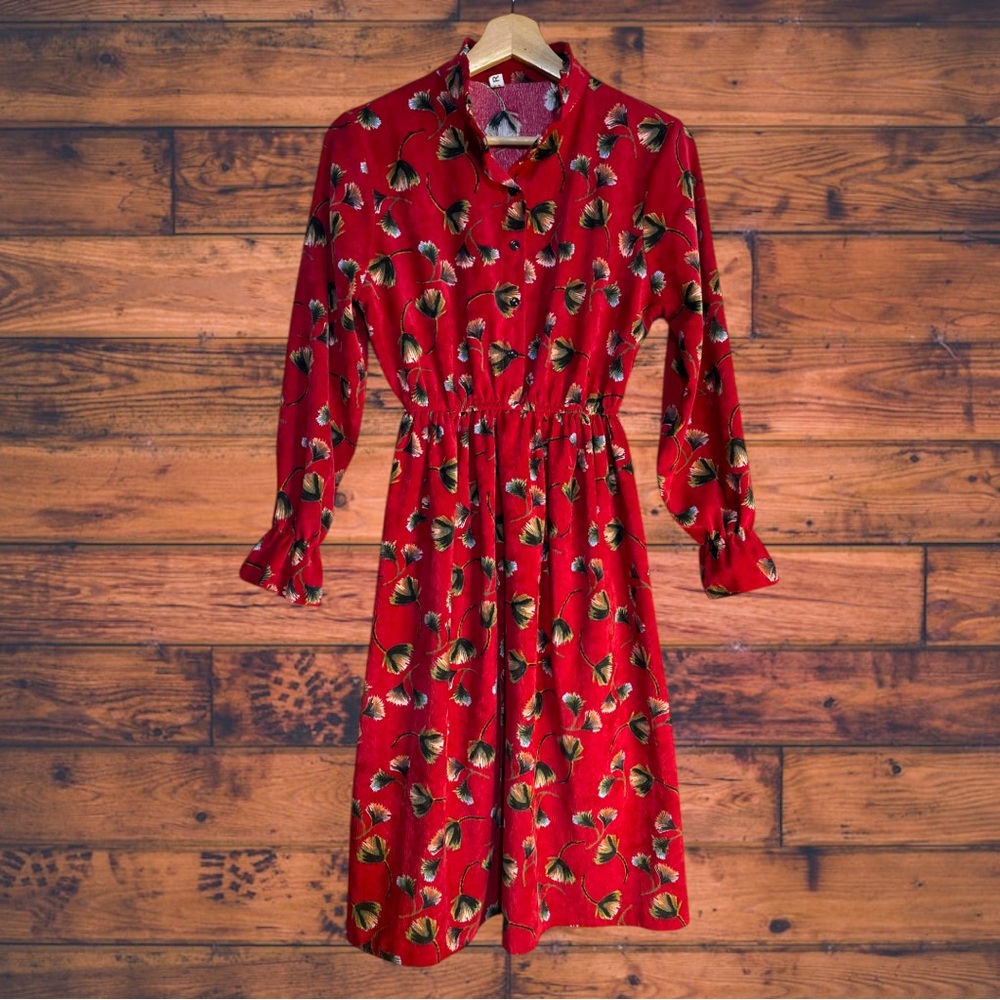 5 for $25🔥CRFS Red Floral Corduroy‎ Vintage Inspired Dress XS